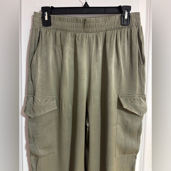 Esqualo Khaki Cargo Soft Comfy Elastic Waistband Pockets Jogger Pants Size 10 - Picture 2 of 9